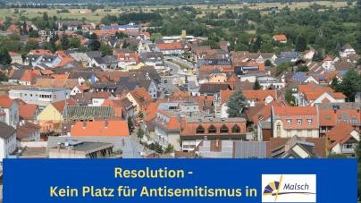Blick über Malsch mit Schriftzug "Resolution - Kein Antisemitismus in Malsch"