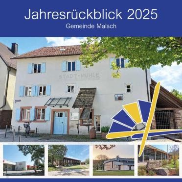 Jahresrückblick 2025 Titelbild mit einem Bild der Stadtmühle, unten die Hallen der jeweiligen Ortsteile