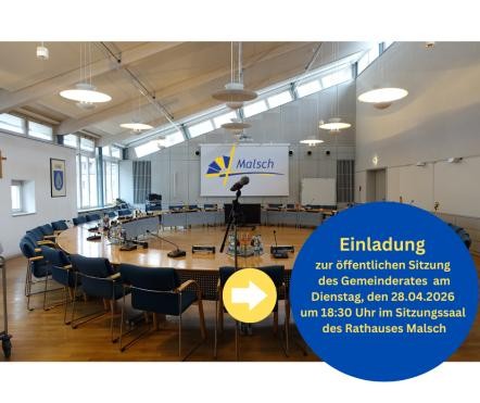 Einladung zur Gemeinderatssitzung mit Bild Ratssaals Rathaus Malsch
