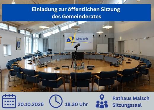 Einladung zur Gemeinderatssitzung mit Bild Ratssaals Rathaus Malsch