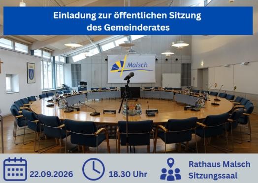 Einladung zur Gemeinderatssitzung mit Bild Ratssaals Rathaus Malsch