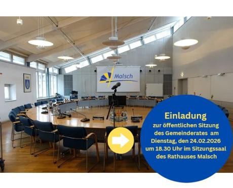 Einladung zur Gemeinderatssitzung mit Bild des Sitzungssaals