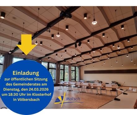 Einladung zur Gemeinderatssitzung mit Bild des Klosterhofs von innen