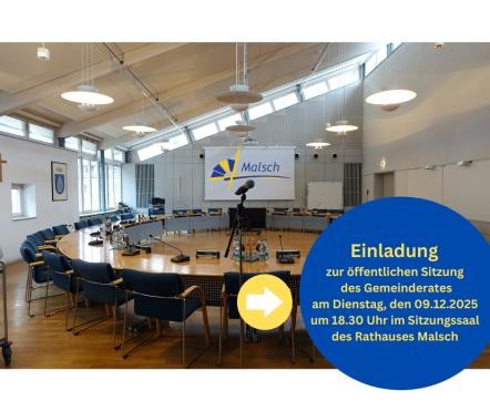 Einladung zur Gemeinderatssitzung mit Bild des Sitzungssaals