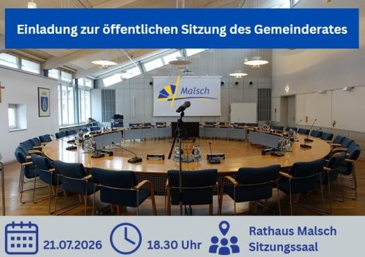Einladung zur Gemeinderatssitzung mit Bild Ratssaals Rathaus Malsch