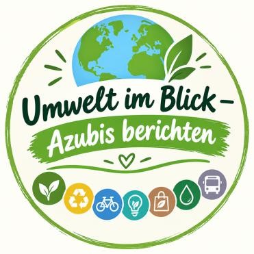Logo mit Weltkugel und Beschriftung Umwelt im Blick - Azubis berichten